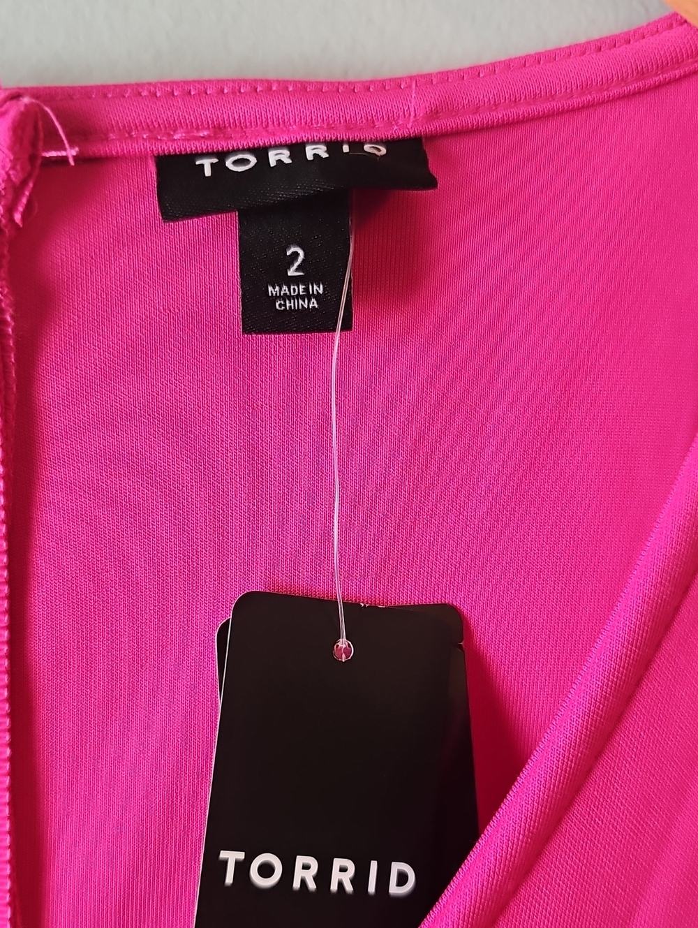 Torrid 2 Bright Hot Pink Fit-and-Flare Mini Scuba Fit N Flare Dress 2X New $80 - Picture 8 of 9